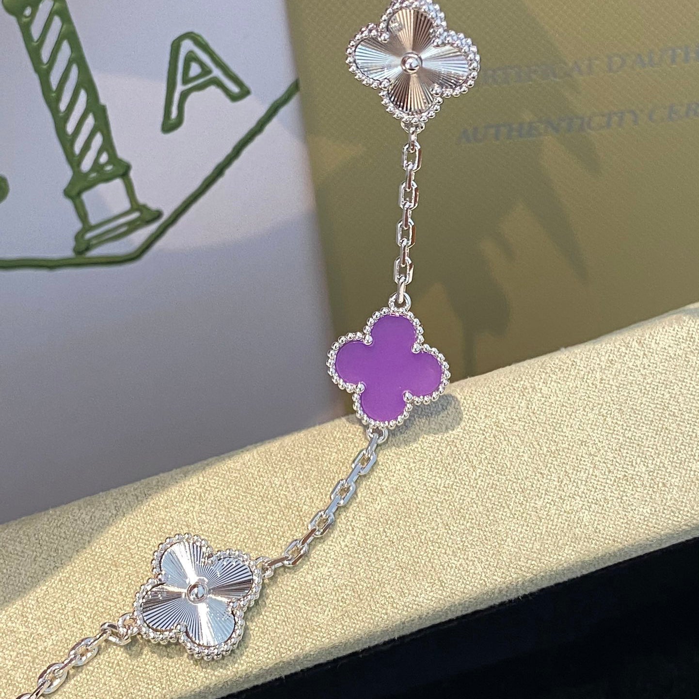 [BIJOUX]CLOVER  5 MOTIFS  PURPLE VIOLET BRACELET SILVER