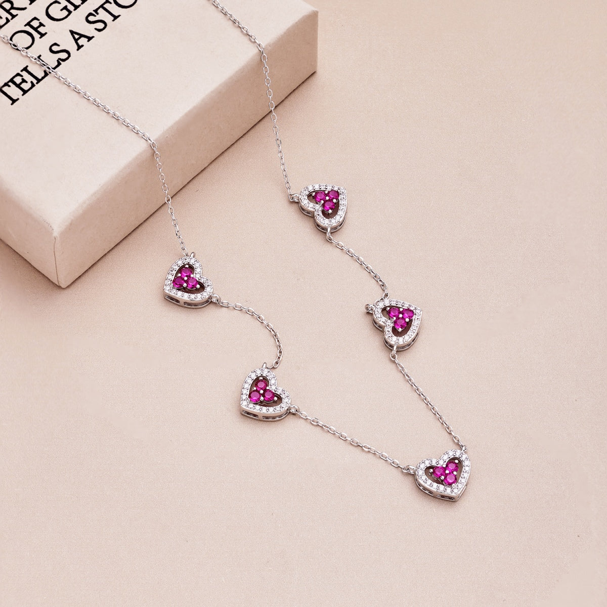 [Goodv]Sparkling Five Heart Necklace