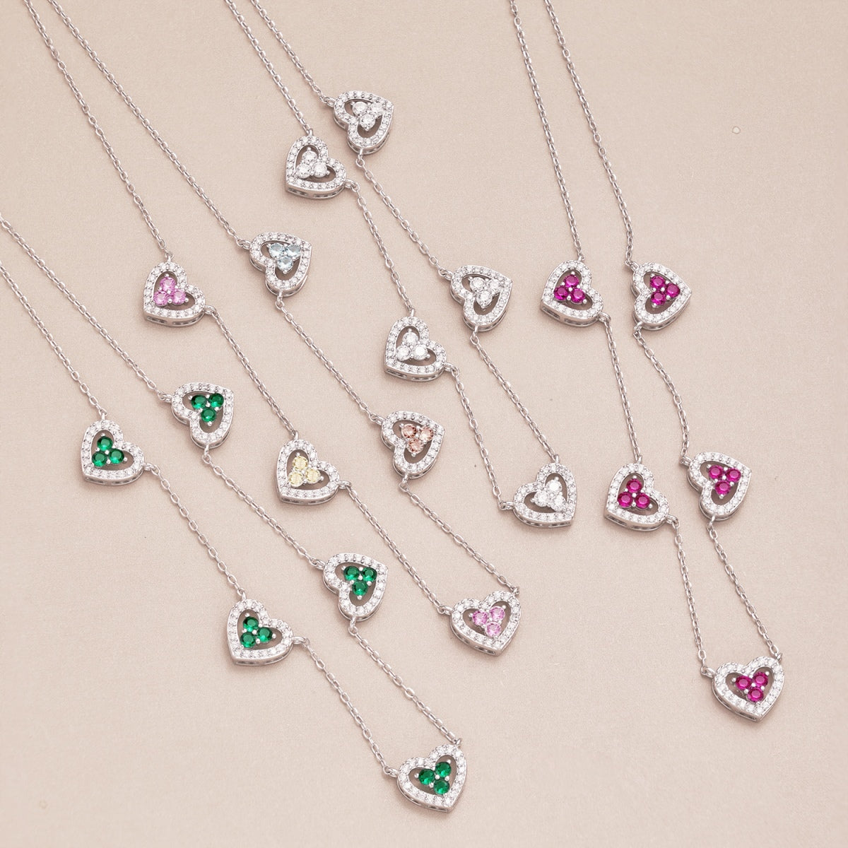 [Goodv]Sparkling Five Heart Necklace