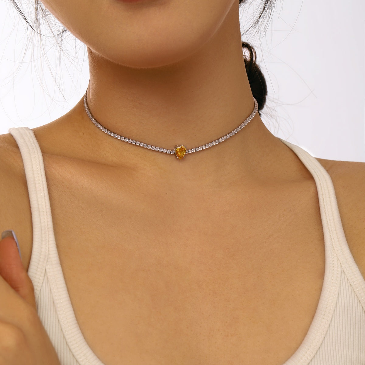 [Goodv]1.0 carat Unique Pear Cut Tennis Necklace