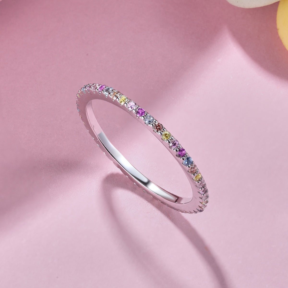[Goodv]Ornate Colorful Round Cut Tennis Ring