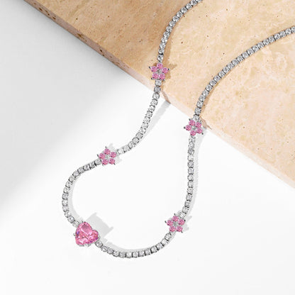[Goodv]Dazzling Pink Heart Flower Necklace