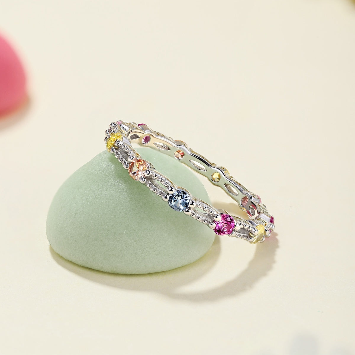 [Goodv]Sparkling Colorful Round Cut Tennis Ring