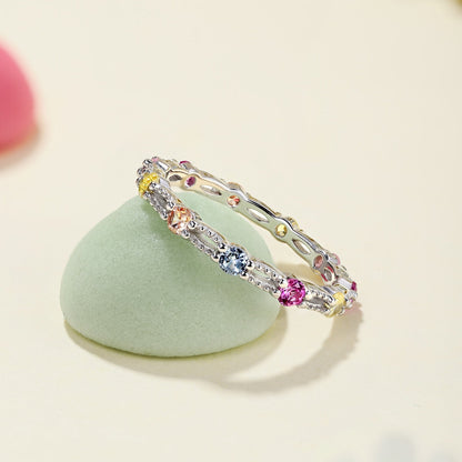 [Goodv]Sparkling Colorful Round Cut Tennis Ring