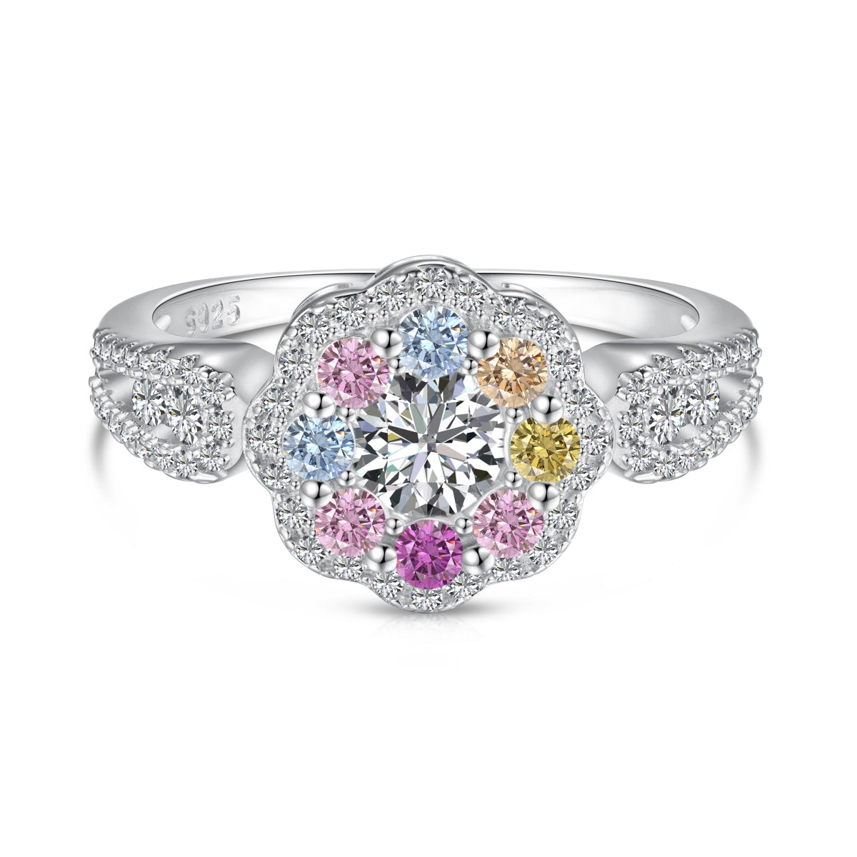 [Goodv]Delicate Colorful Round Cut Flower Shape Wedding Ring