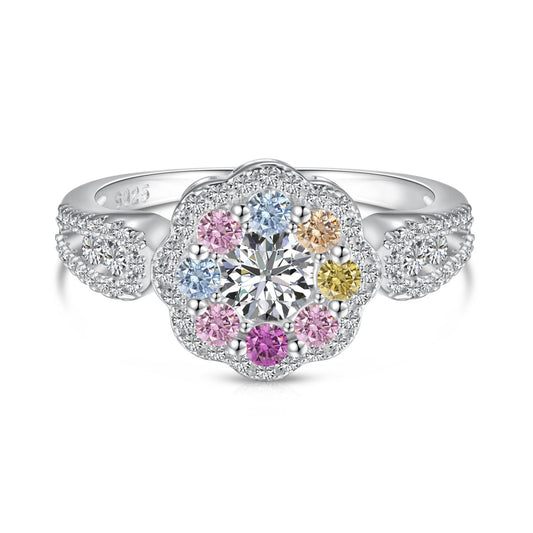 [Goodv]Delicate Colorful Round Cut Flower Shape Wedding Ring