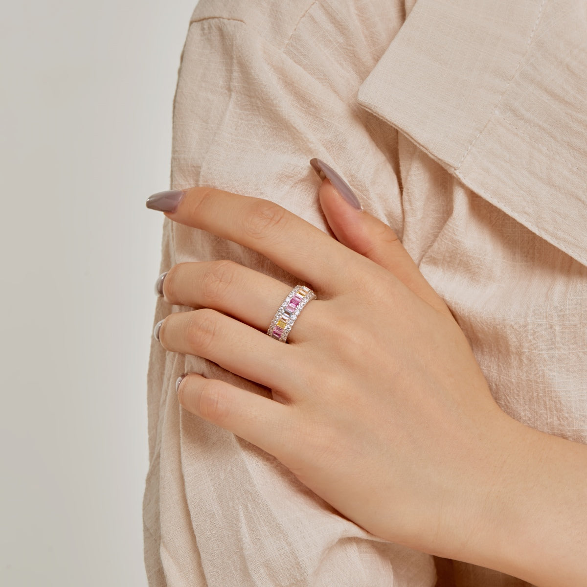 [Goodv]Dainty Colorful Radiant Cut Daily Ring
