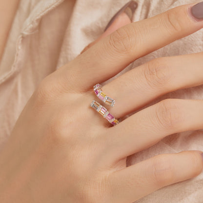 [Goodv]Charming Colorful Radiant Cut Adjustable Daily Ring