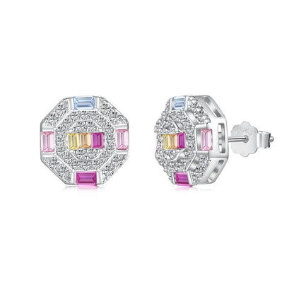 [Goodv]Ornate Colorful Octagon Shape Daily Earrings