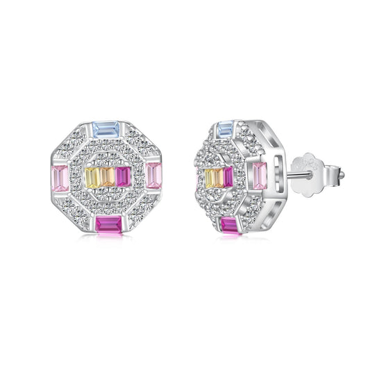 [Goodv]Ornate Colorful Octagon Shape Daily Earrings