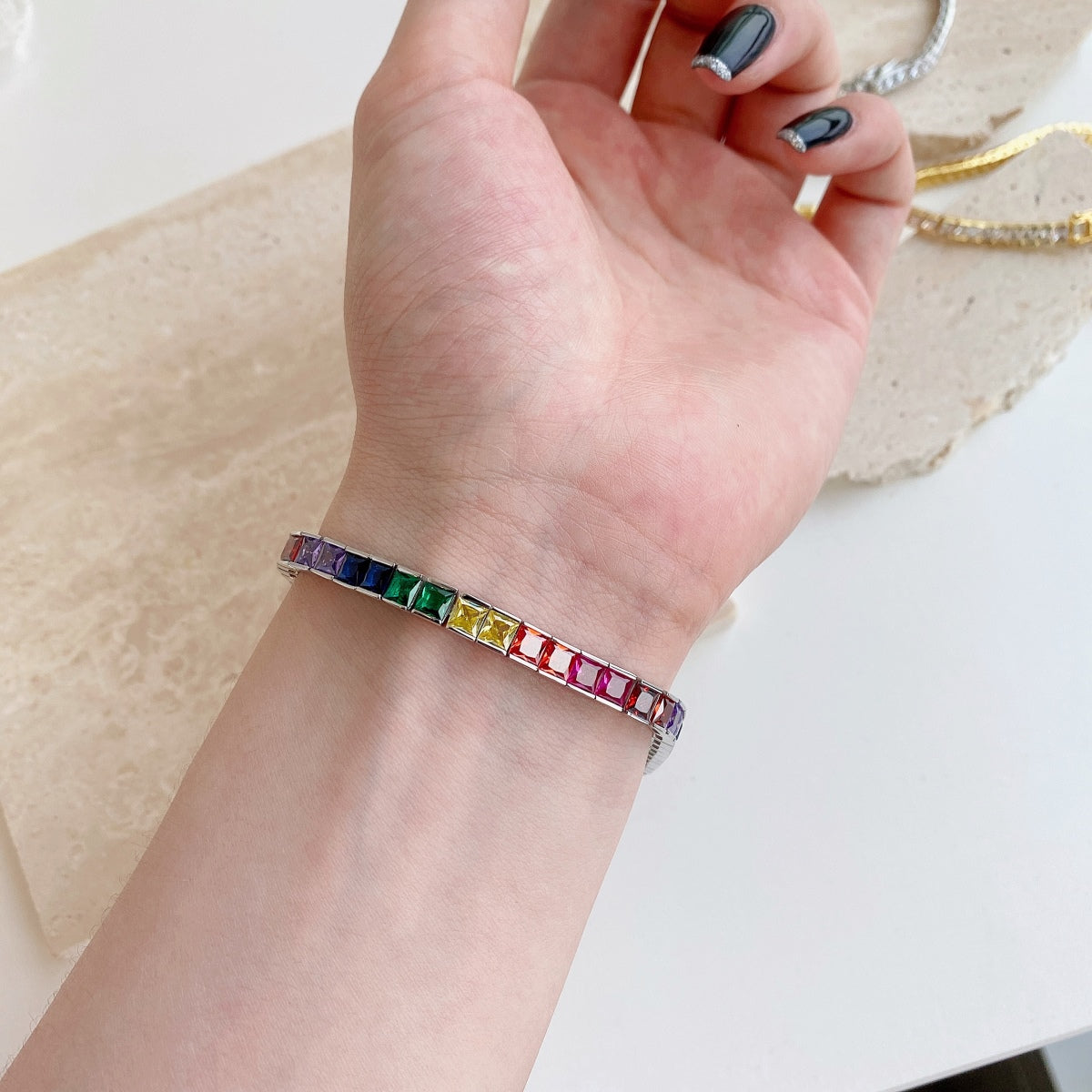 [Goodv]Radiant Colorful Princess Cut Tennis Bracelet