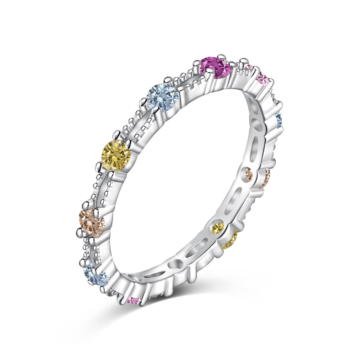 [Goodv]Sparkling Colorful Round Cut Tennis Ring