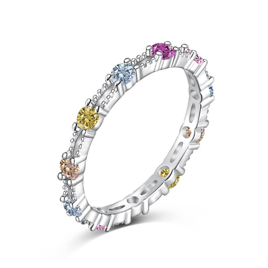 [Goodv]Sparkling Colorful Round Cut Tennis Ring