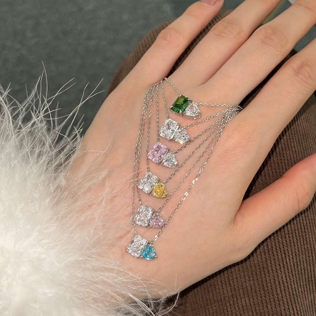 [Goodv]Dazzling Square & Heart Shape Necklace