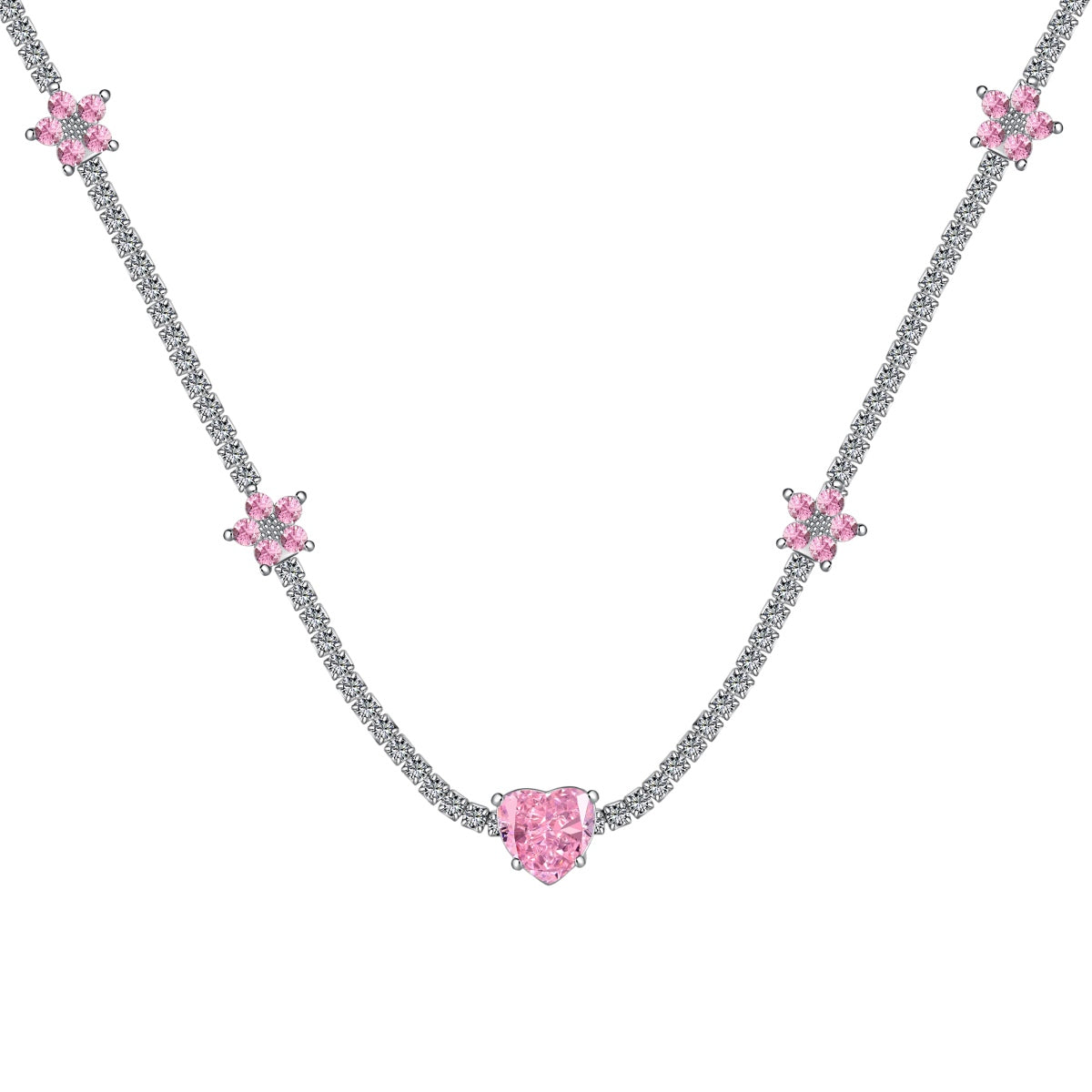 [Goodv]Dazzling Pink Heart Flower Necklace