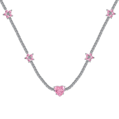 [Goodv]Dazzling Pink Heart Flower Necklace