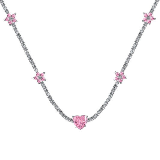 [Goodv]Dazzling Pink Heart Flower Necklace