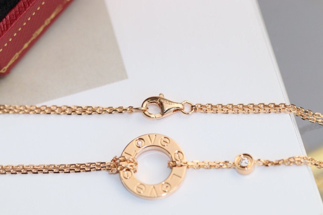 [BIJOUX] COLLIER LOVE RÉGLABLE OR ROSE 2 DIAMANTS