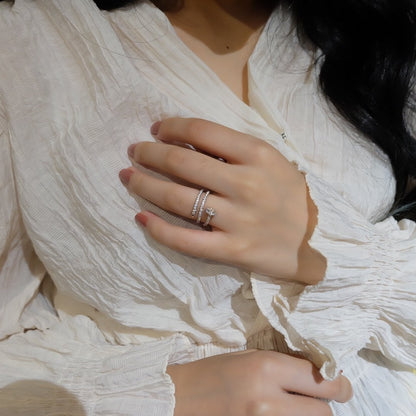 BAGUE JUSTE 1,8MM ARGENT DOUBLE RANGÉE DIAMANTS 