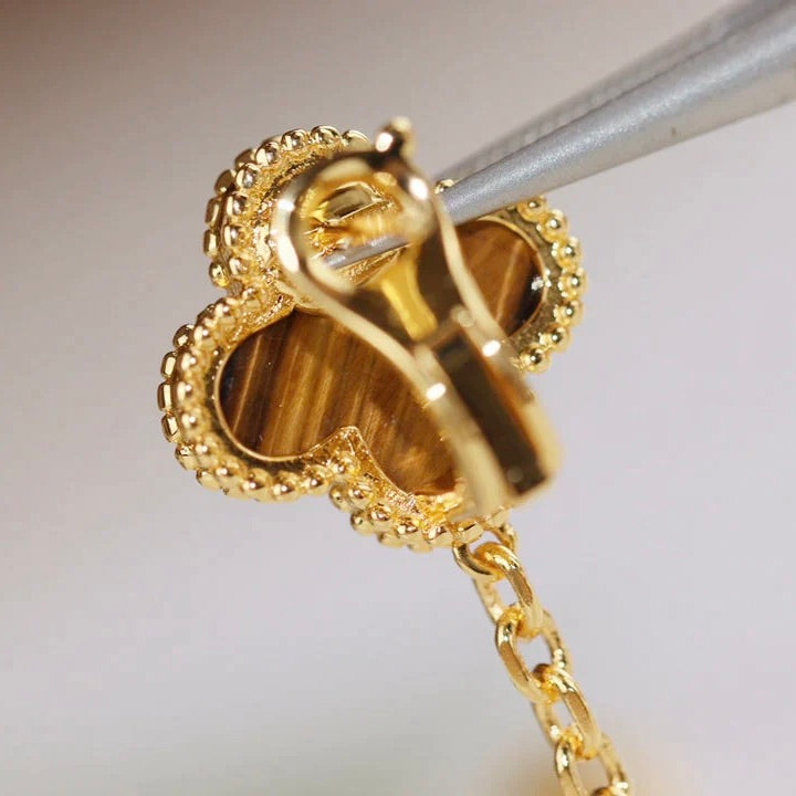 [BIJOUX]CLOVER  2 MOTIF  TIGER EYE CARNELIAN EARRINGS