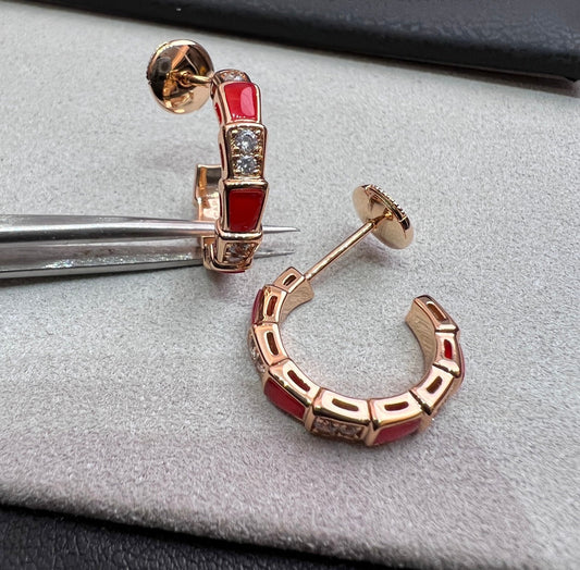 [BIJOUX]SERPENTI CARNELIAN PINK GOLD EARRINGS