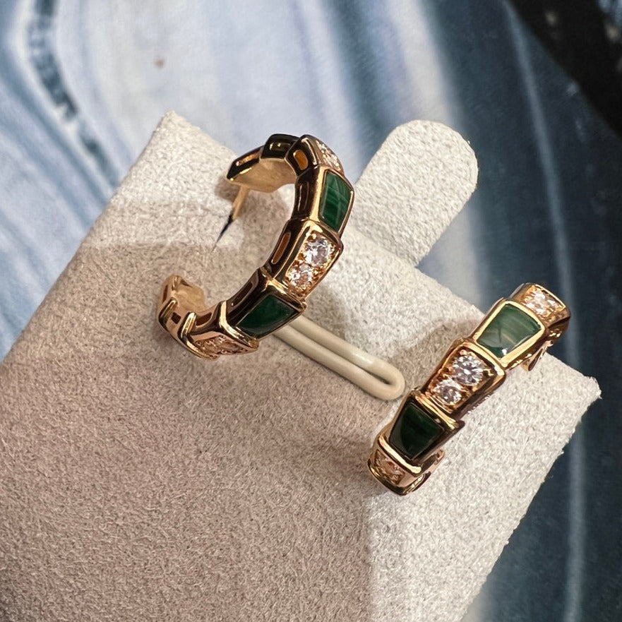 [BIJOUX]SERPENTI MALACHITE PINK GOLD EARRINGS