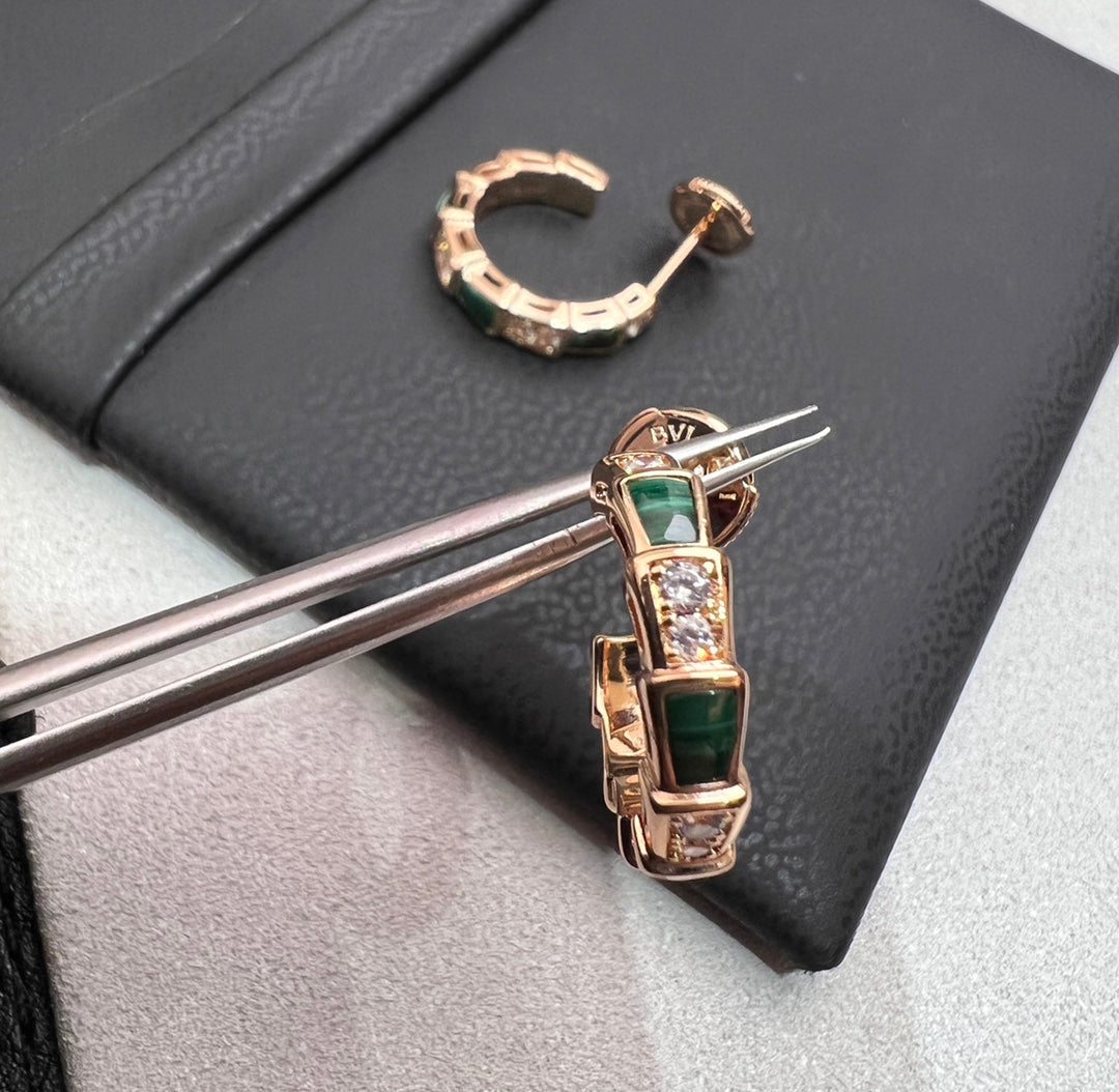 [BIJOUX]SERPENTI MALACHITE PINK GOLD EARRINGS