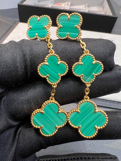 [BIJOUX]CLOVER MALACHITE 3 MOTIFS GOLD