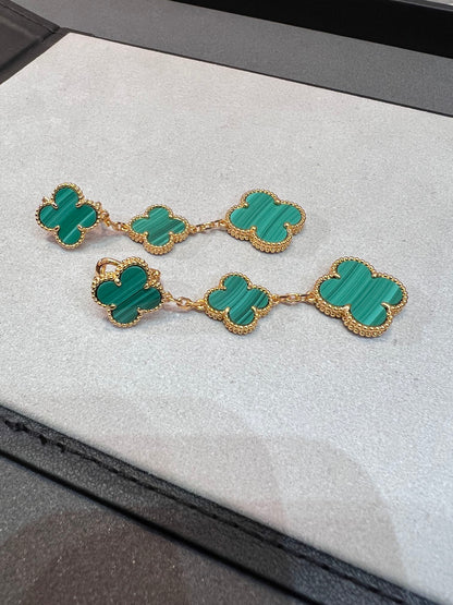 [BIJOUX]CLOVER MALACHITE 3 MOTIFS GOLD