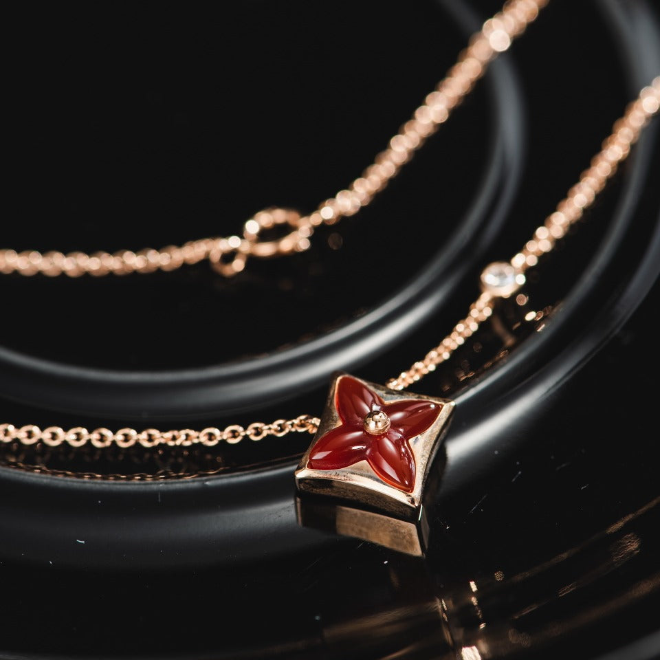 [BIJOUX]STAR NECKLACE PINK GOLD 1 DIAMOND