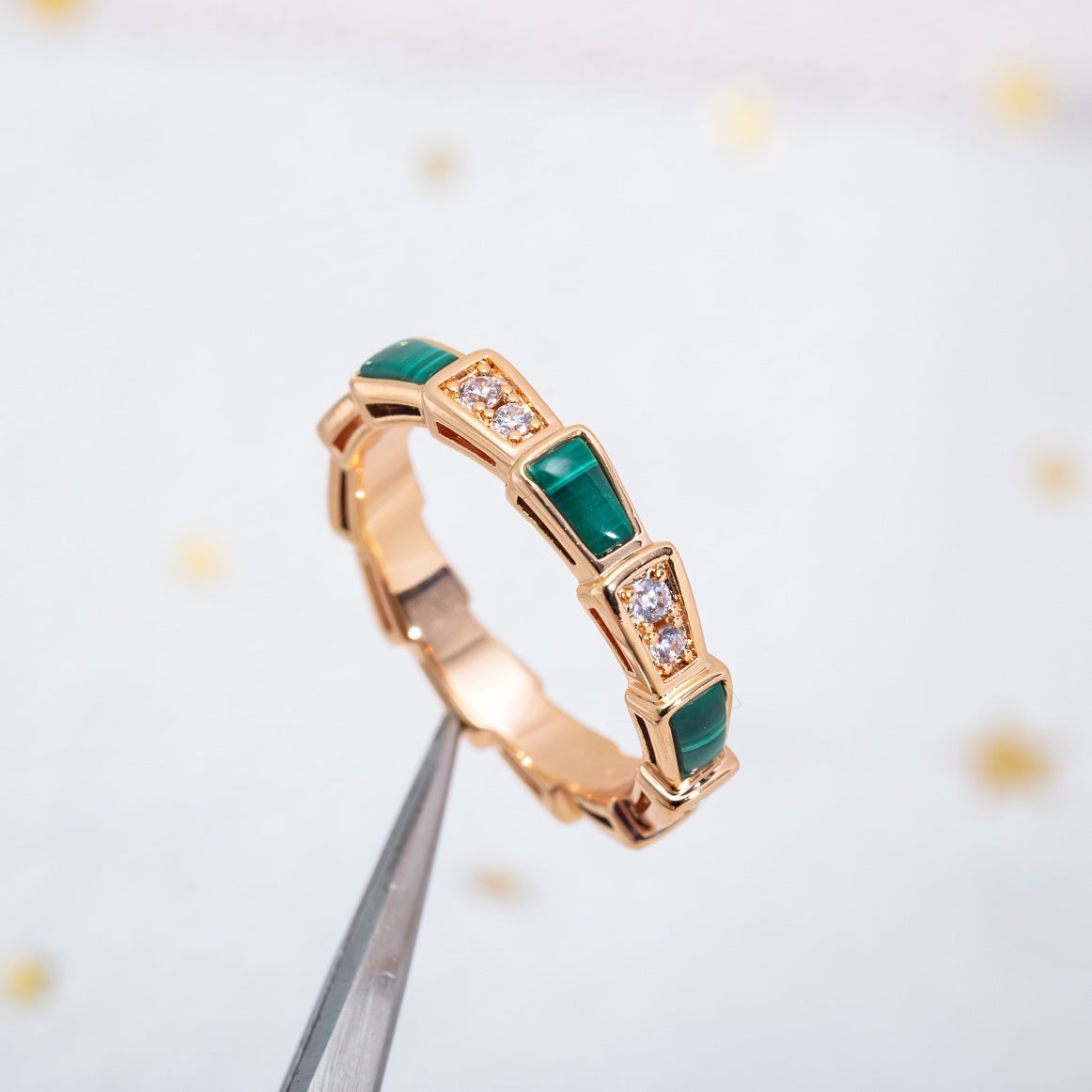 [BIJOUX]SERPENTI RING PINK GOLD MALACHITE DIAMOND 3MM