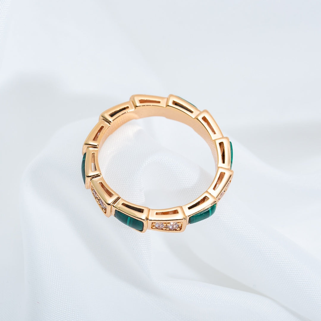 [BIJOUX]SERPENTI RING PINK GOLD MALACHITE DIAMOND 3MM