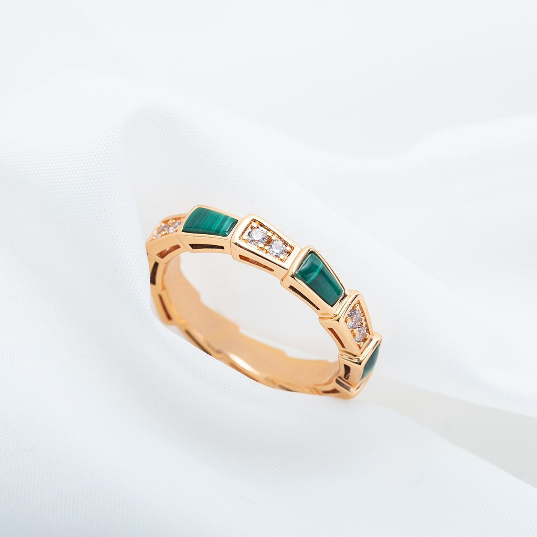 [BIJOUX]SERPENTI RING PINK GOLD MALACHITE DIAMOND 3MM