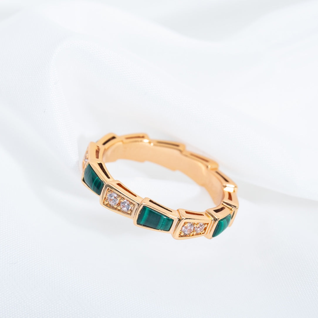[BIJOUX]SERPENTI RING PINK GOLD MALACHITE DIAMOND 3MM