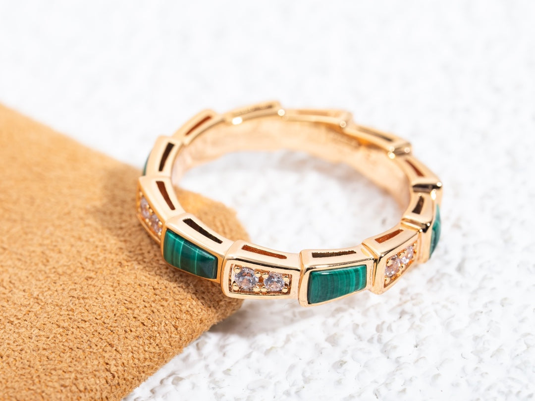 [BIJOUX]SERPENTI RING PINK GOLD MALACHITE DIAMOND 3MM