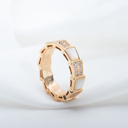 [BIJOUX]SERPENTI RING PINK GOLD MOP DIAMOND PAVED 4MM