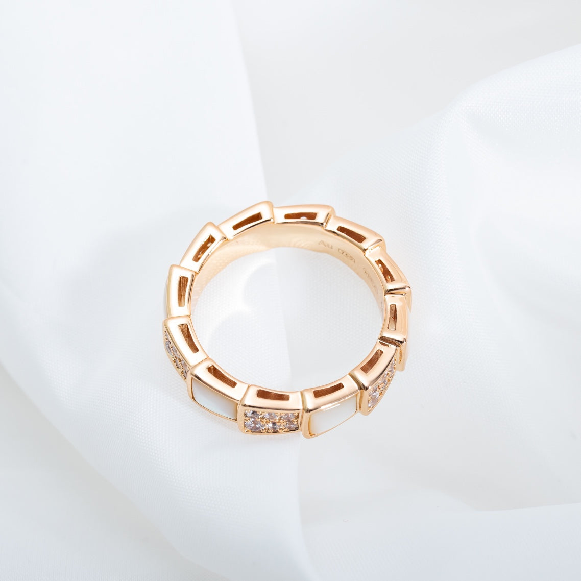 [BIJOUX]SERPENTI RING PINK GOLD MOP DIAMOND PAVED 4MM