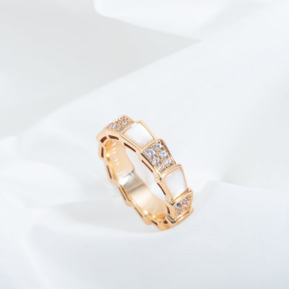 [BIJOUX]SERPENTI RING PINK GOLD MOP DIAMOND PAVED 4MM