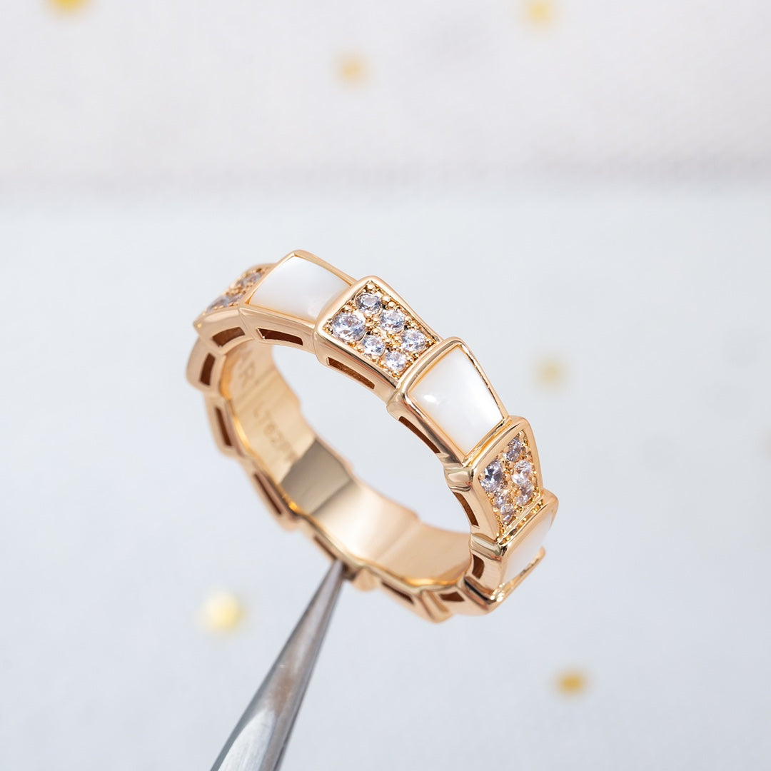 [BIJOUX]SERPENTI RING PINK GOLD MOP DIAMOND PAVED 4MM