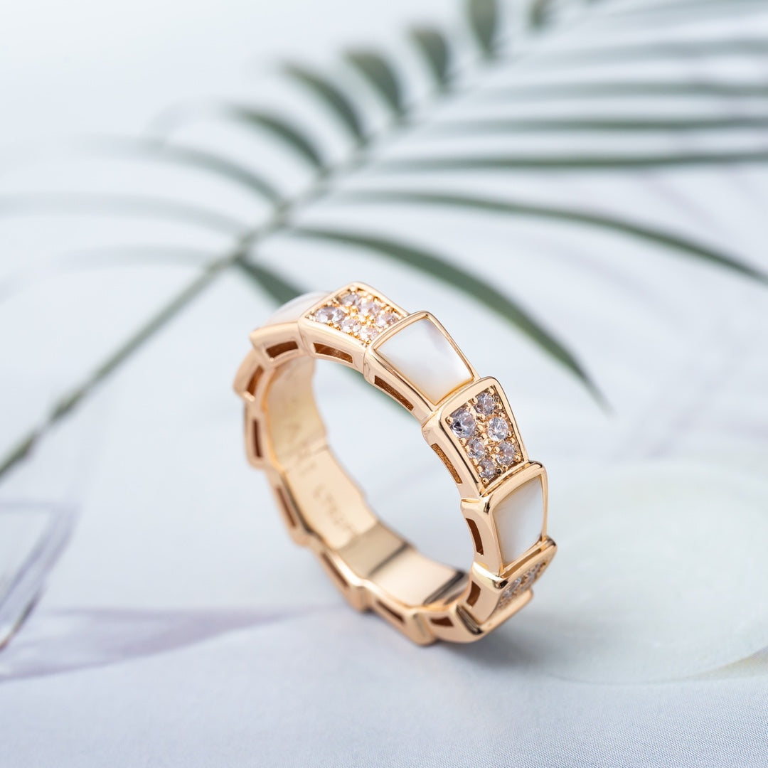 [BIJOUX]SERPENTI RING PINK GOLD MOP DIAMOND PAVED 4MM