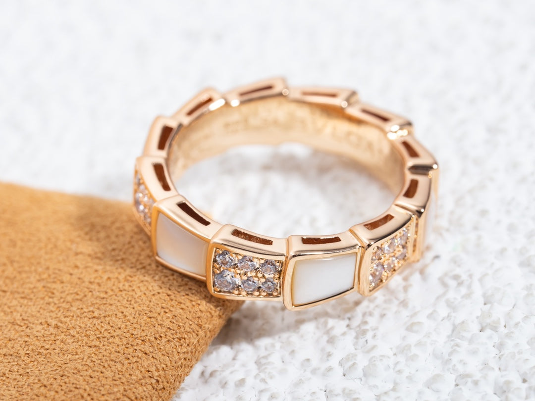 [BIJOUX]SERPENTI RING PINK GOLD MOP DIAMOND PAVED 4MM