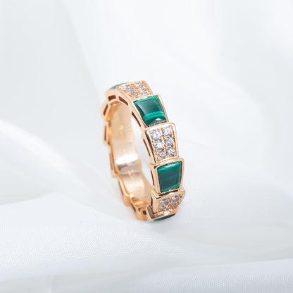 [BIJOUX]SERPENTI RING PINK GOLD MALACHITE DIAMOND PAVED 4MM