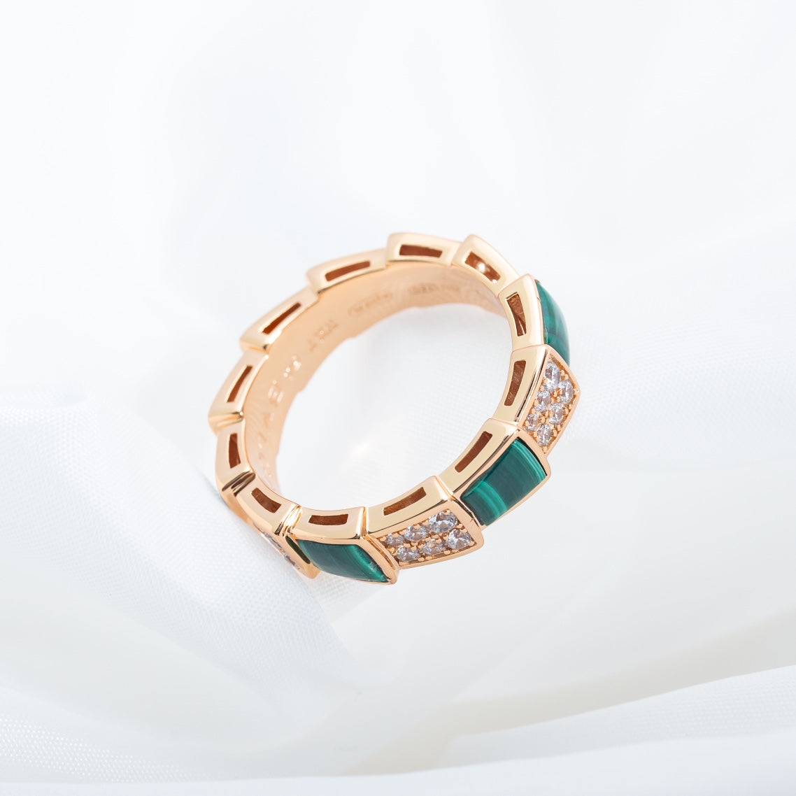 [BIJOUX]SERPENTI RING PINK GOLD MALACHITE DIAMOND PAVED 4MM