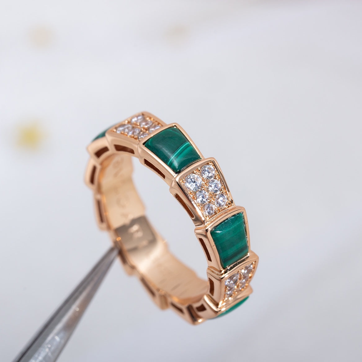 [BIJOUX]SERPENTI RING PINK GOLD MALACHITE DIAMOND PAVED 4MM