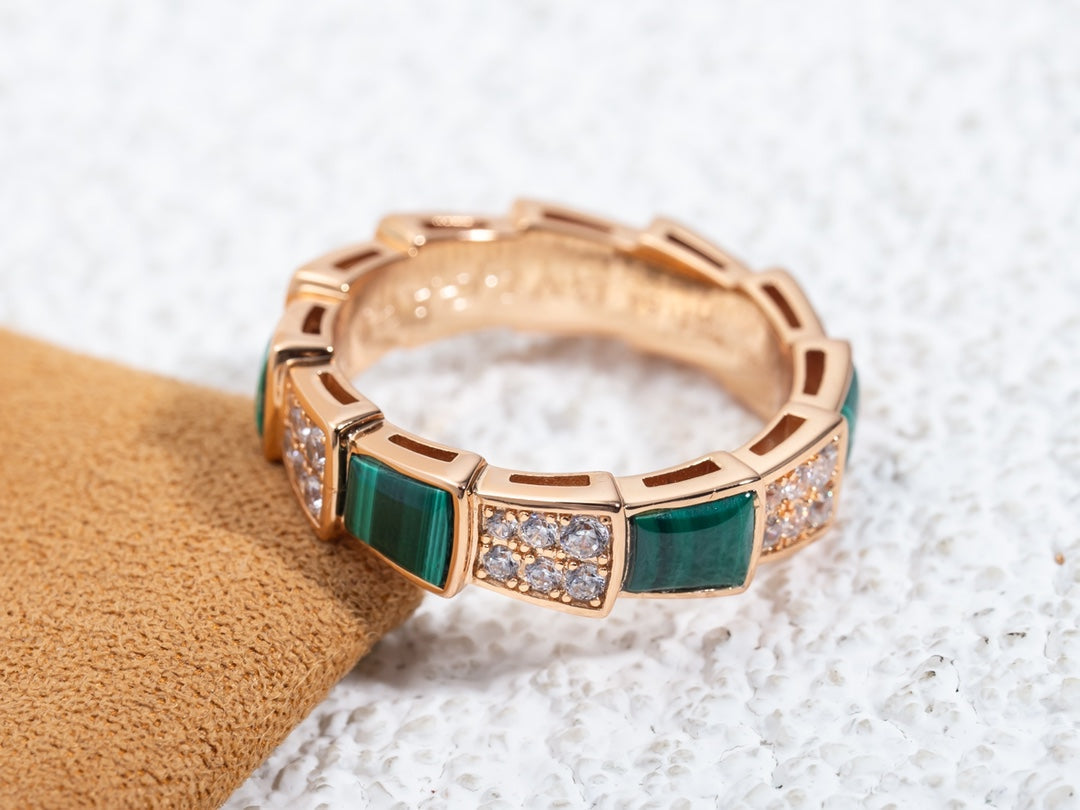 [BIJOUX]SERPENTI RING PINK GOLD MALACHITE DIAMOND PAVED 4MM