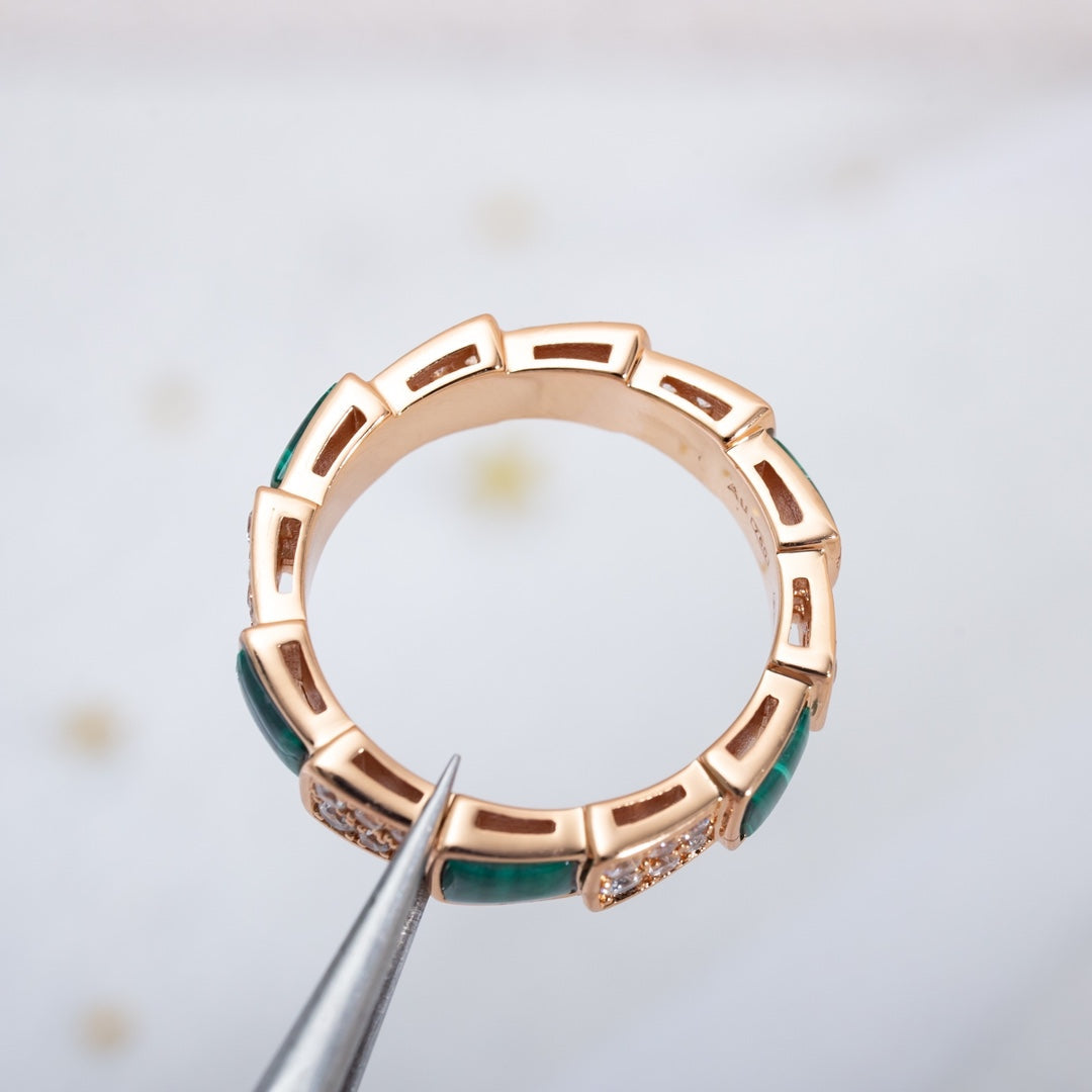 [BIJOUX]SERPENTI RING PINK GOLD MALACHITE DIAMOND PAVED 4MM