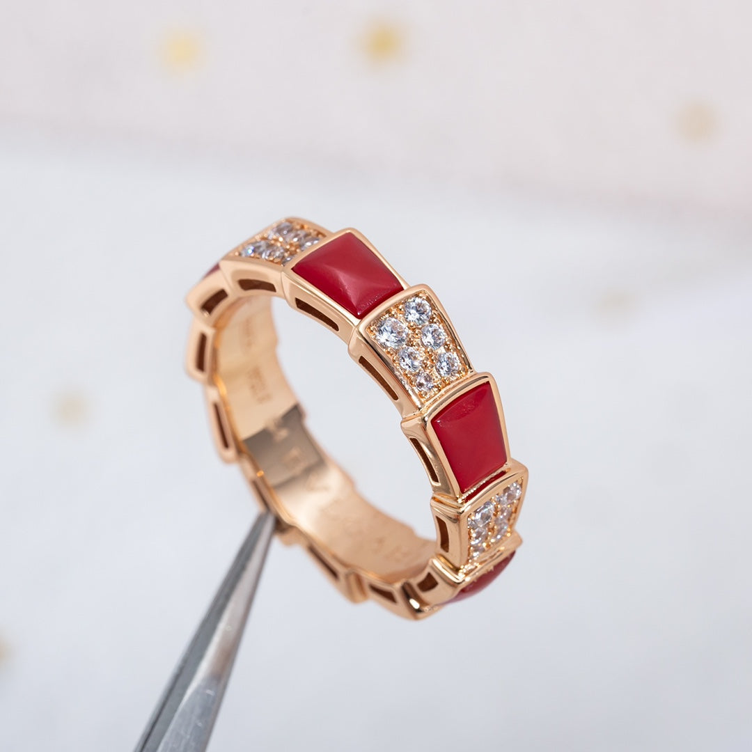 [BIJOUX]SERPENTI RING PINK GOLD CARNELIAN DIAMOND PAVED 4MM
