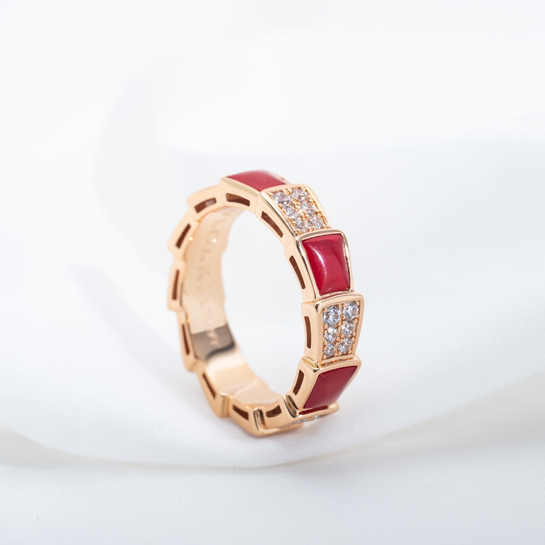[BIJOUX]SERPENTI RING PINK GOLD CARNELIAN DIAMOND PAVED 4MM