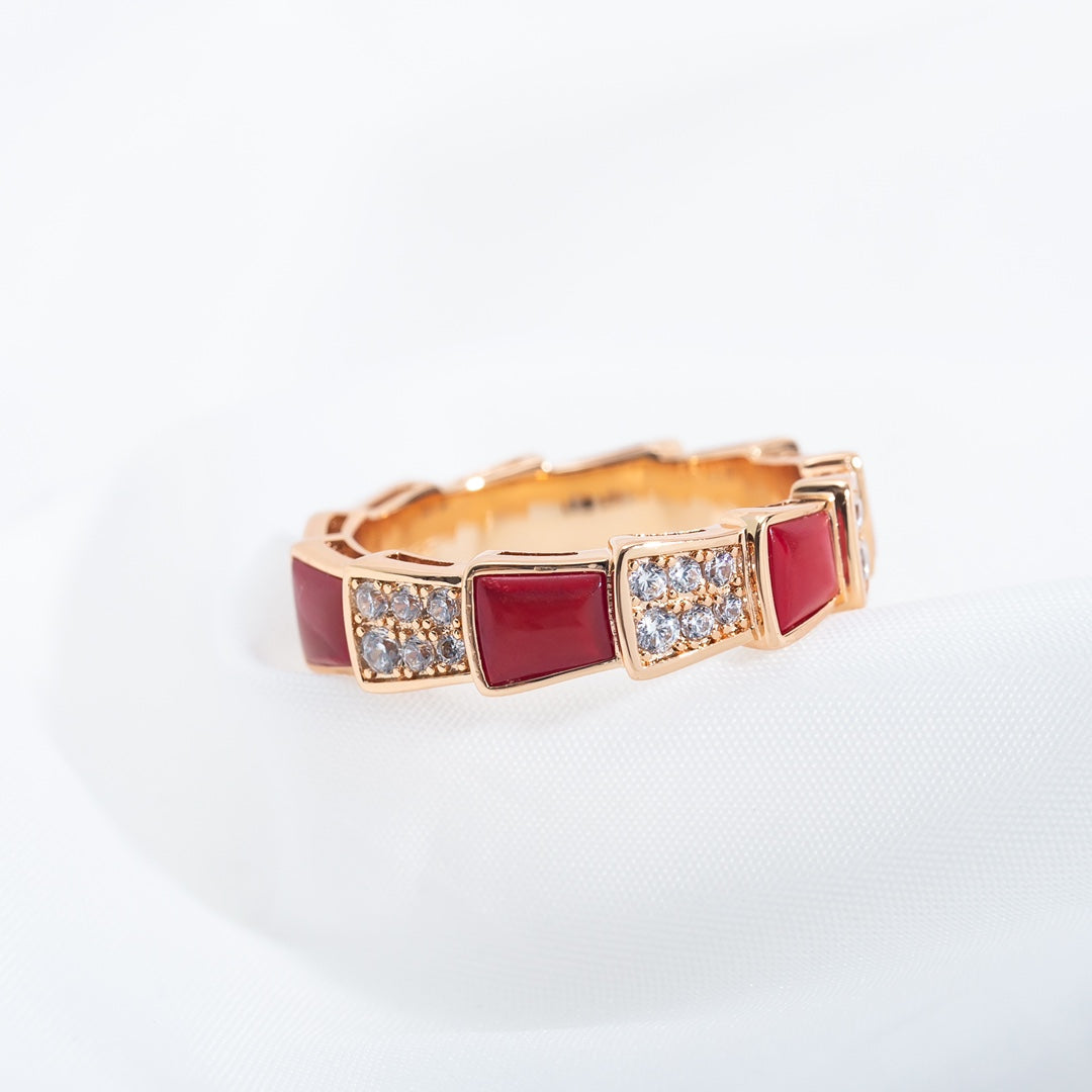 [BIJOUX]SERPENTI RING PINK GOLD CARNELIAN DIAMOND PAVED 4MM