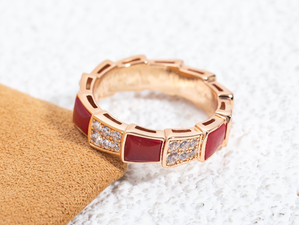 [BIJOUX]SERPENTI RING PINK GOLD CARNELIAN DIAMOND PAVED 4MM